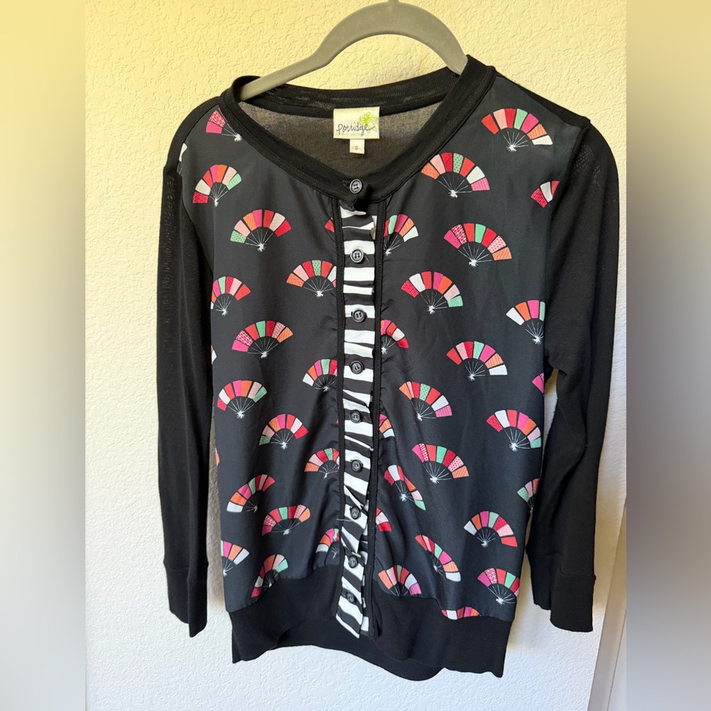 Anthropologie Porridge Black Cardigan with Fan Pattern